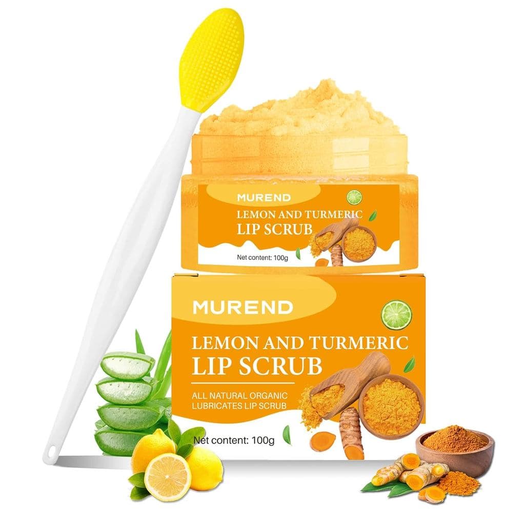 Esfoliante Labial de Cúrcuma e Limão com Escova, Esfoliante Labial para Lábios Escuros, Secos e Rachados, Reduz Linhas F