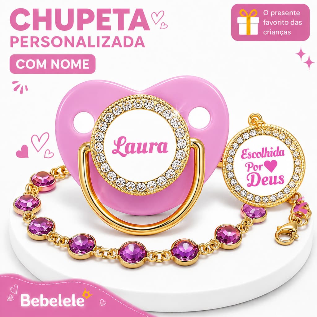 Kit chupeta + prendedor personalizado com nome de meninas e meninos recém-nascido de 0-24 meses &SRQK