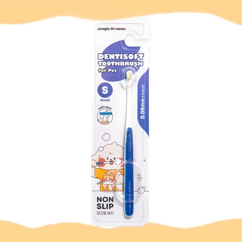 [Monstrinho Da Selva] Escova De Dentes Dentisoft Para Animais De Estimação , Pequena , Azul , 1 Unidade/Coreana/Limpeza