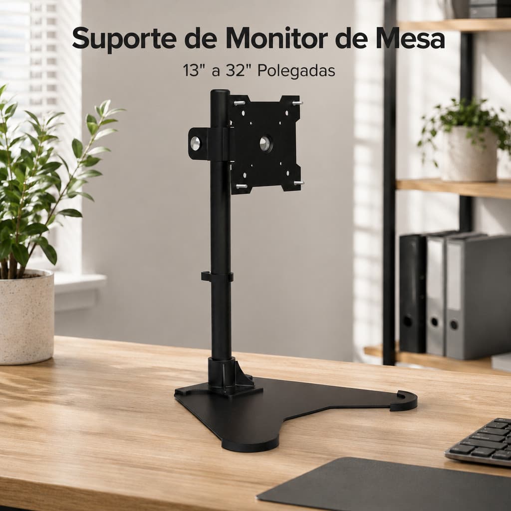 Suporte de Mesa para Monitor de 13" a 32" Ajustável Ergonômico Escritório Home Office Computador Notebook Organizador