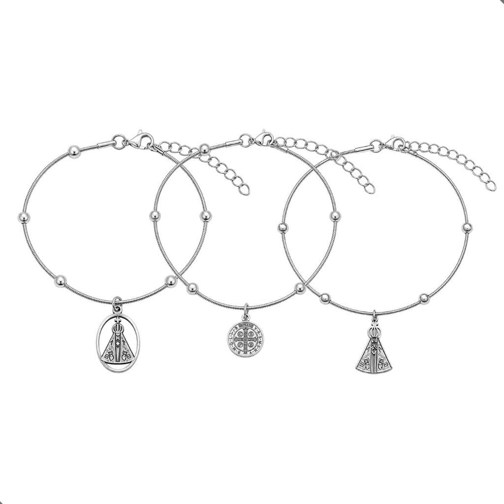 Pulseira Religiosa Feminina em Aço Inox Ajustável Antialérgica