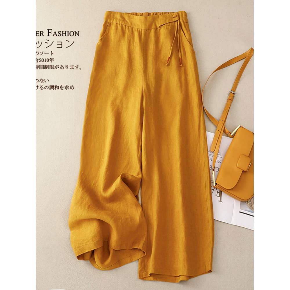 Late Qinghe ~ novo estilo chinês cintura alta borla fivela linho calças de perna larga feminino fino Casual em linha ret
