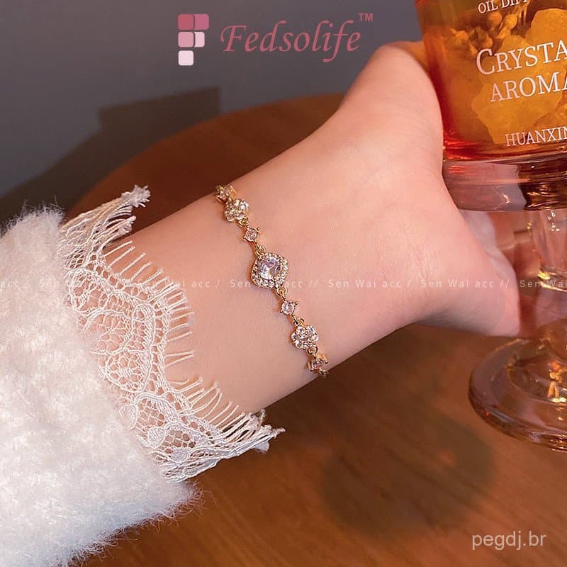 [Pulseira Fedsolife] Estilo coreano de venda quente requintado Micro-incrustado Moissanite diamante pulseira nicho femin
