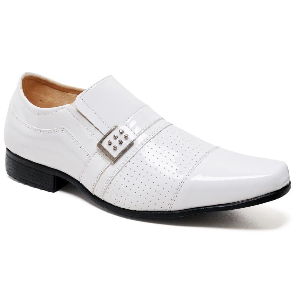 Sapato Social Masculino Branco Verniz Elegante e Confortável com Detalhe em Metal