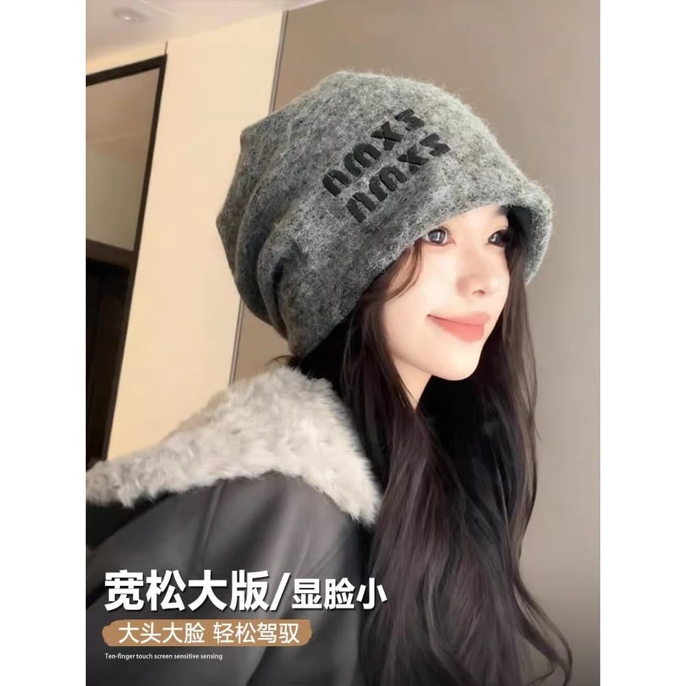 Estilo preguiçoso legal chapéu feminino 2025 novo estilo outono inverno grande circunferência da cabeça chapéu de pilha
