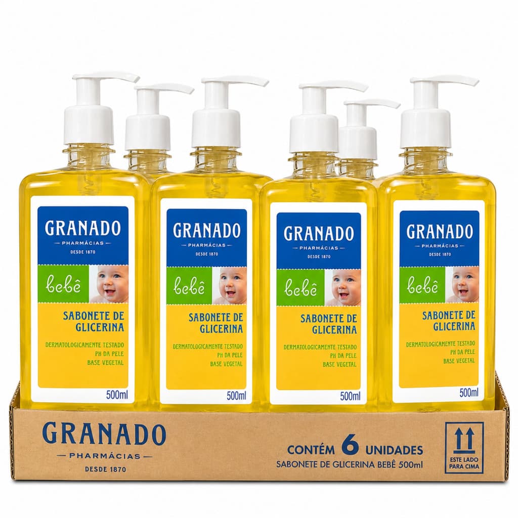 Kit 6x Sabonete Líquido de Glicerina Granado Bebê 500ml  Suave Hidratante e Seguro para Uso Diário