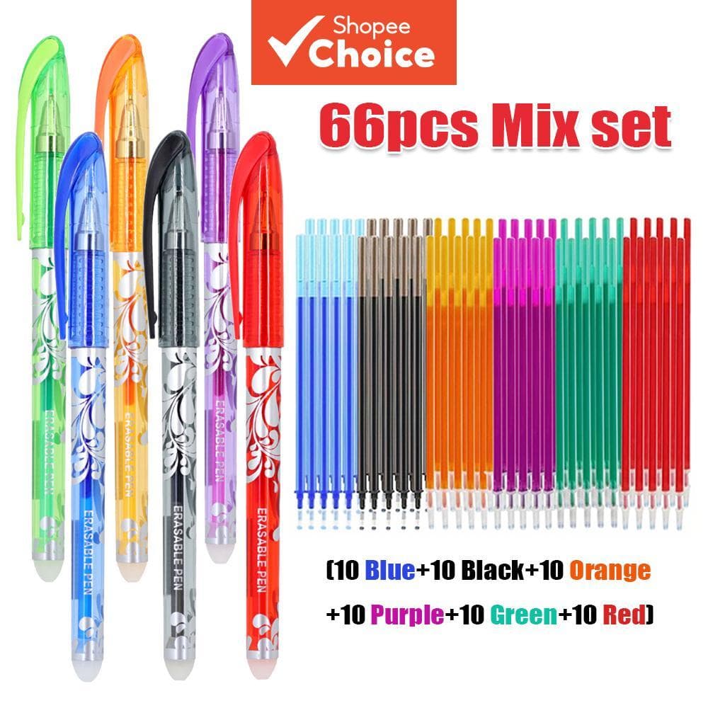Conjunto De Canetas De Gel Apagáveis , 66 Peças , 6 + 60 Recargas , 0.5mm Cores , Tinta Mágica Para Esboço , Escritório