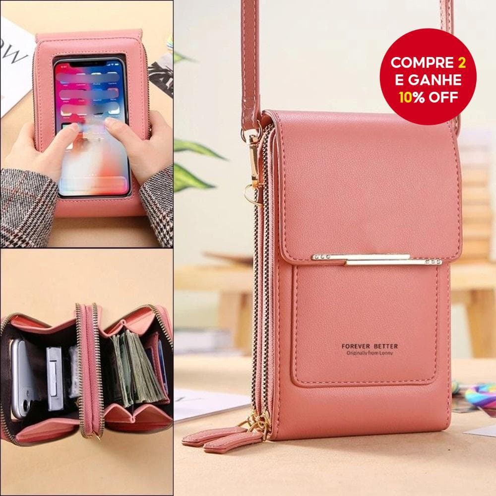 Crazy Wallet Moda Touch Screen Bloqueio Celular Bolsa de Ombro para Mulheres com Porta Cartão Crossbody CP Bag