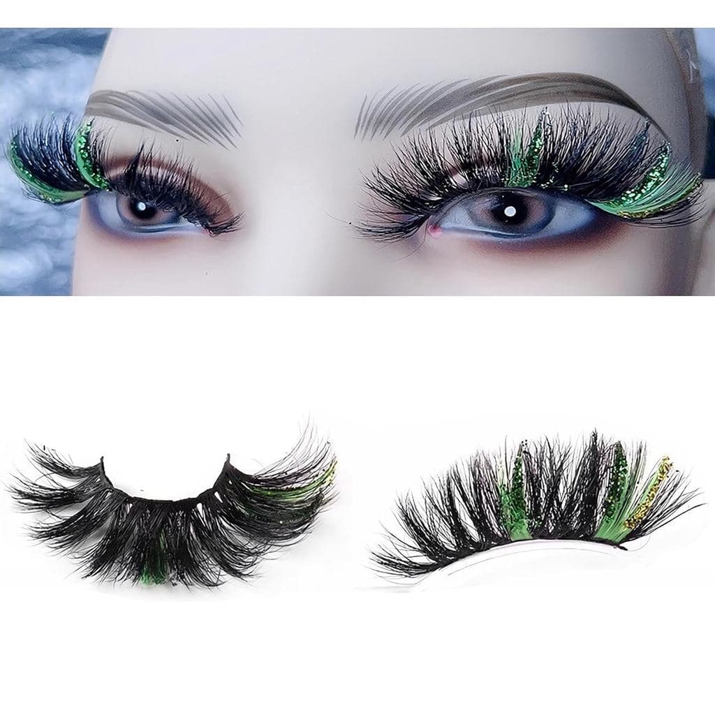 Cílios Postiços VNHTT 25mm com Glitter, Cílios 3D Volumosos de Mink Coloridos, Cílios Dramáticos em Tira, Postiço