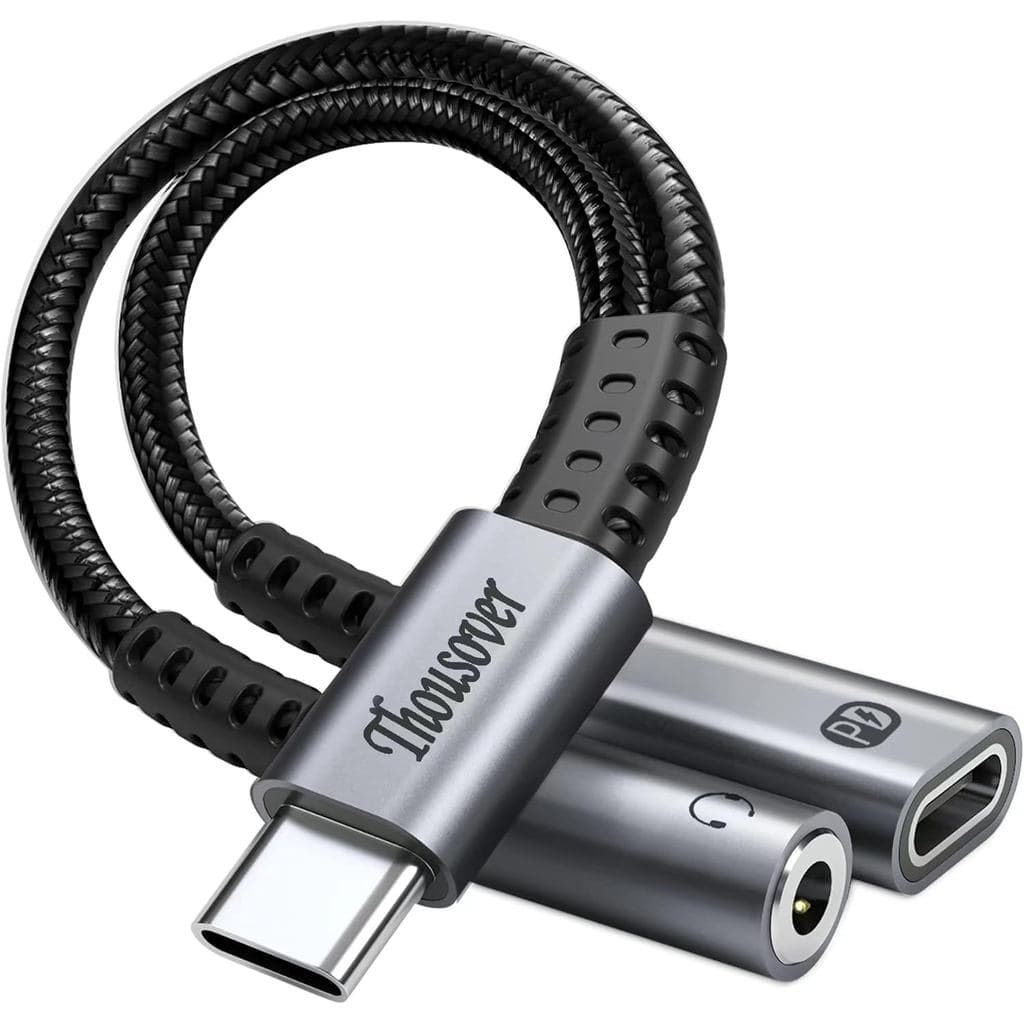 Adaptador USB C para Fone de Ouvido de 3,5mm e Carregador, Adaptador de Áudio USB C para Aux 2 em 1 com Carregamento Ráp