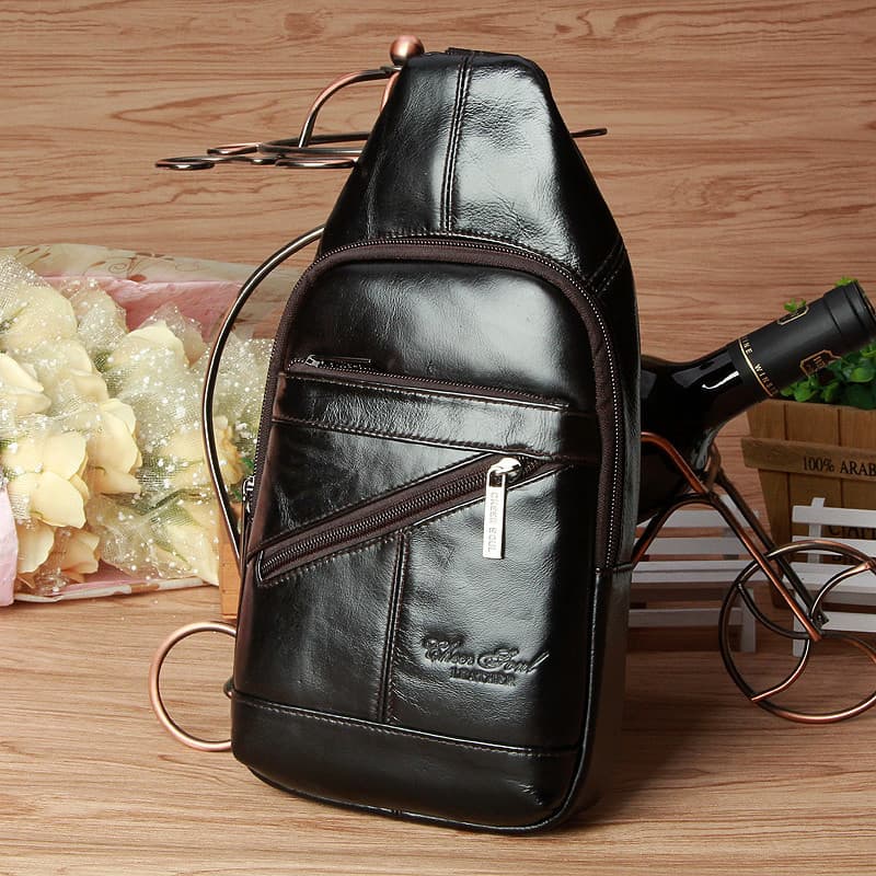 CHEER SOUL/Xizhixiu Bolsa de peito masculina Bolsa mensageiro de peito de couro genuíno Versão coreana Bolsa de om