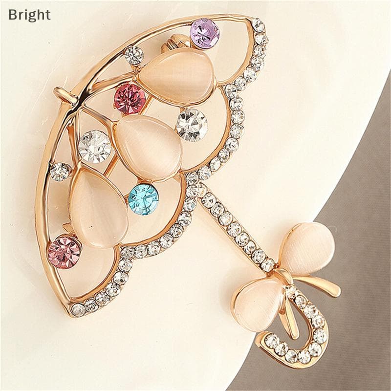 Broche De Guarda-Chuva De Opala E Strass , Broches Fofos Estilo Coreano Para Mulheres