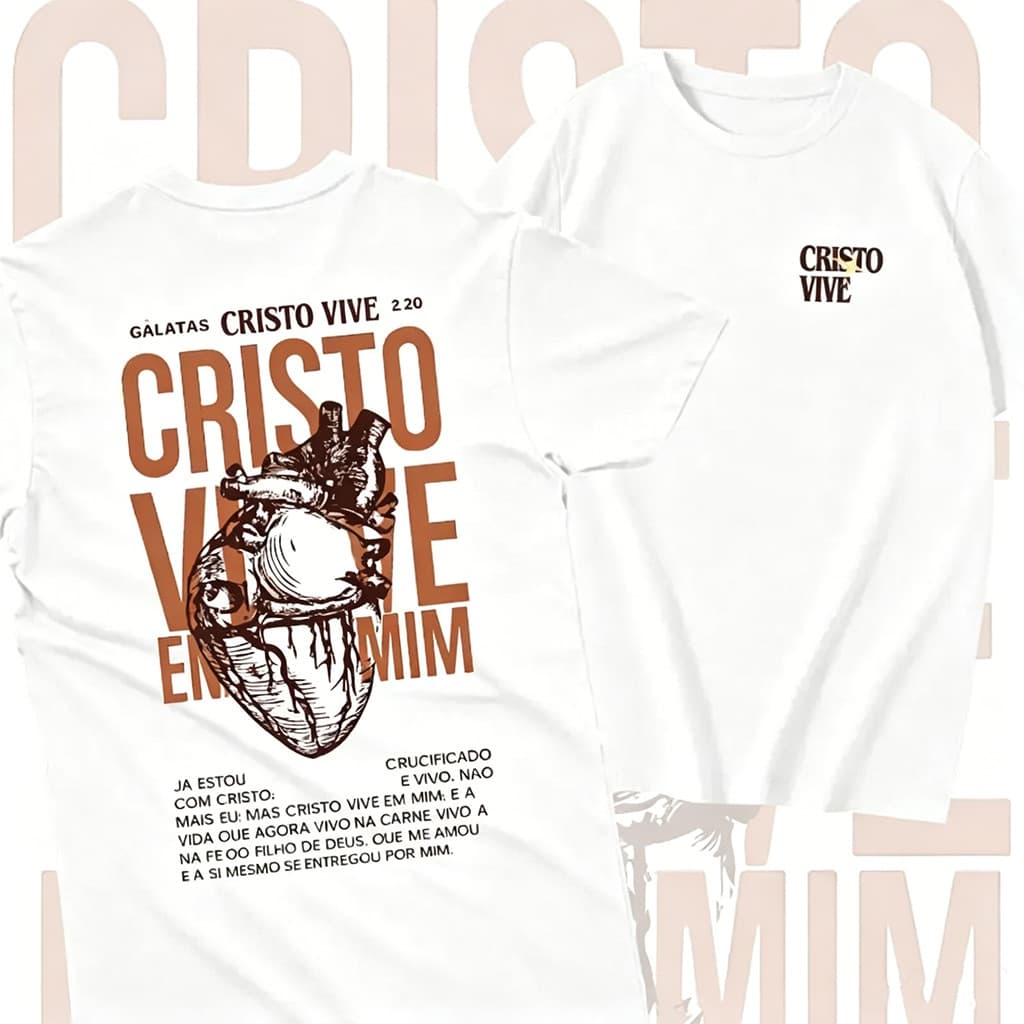 Camiseta 100% Algodão Evangelica Cristo Jesus - Cristo Vive Em Mim