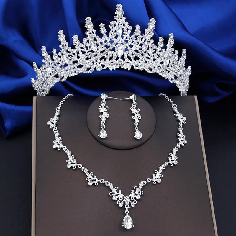 Conjunto Elegante de Coroa com Strass, Colar de Noiva, Brincos de Coroa, Joias para Festa de Aniversário, Presente Ra MQ