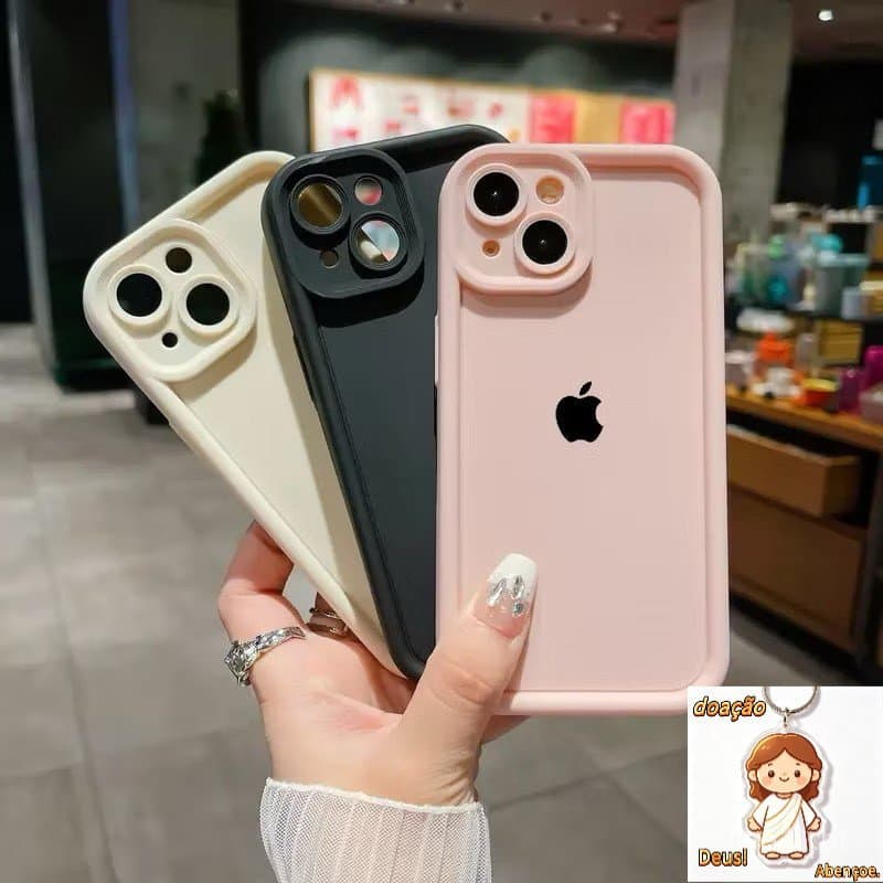 Capa Case Capinha Silicone iPhone Preta Creme e Marrom Com Proteção Iphone 11 13 14 13 Pro Max 14 Pro Max
