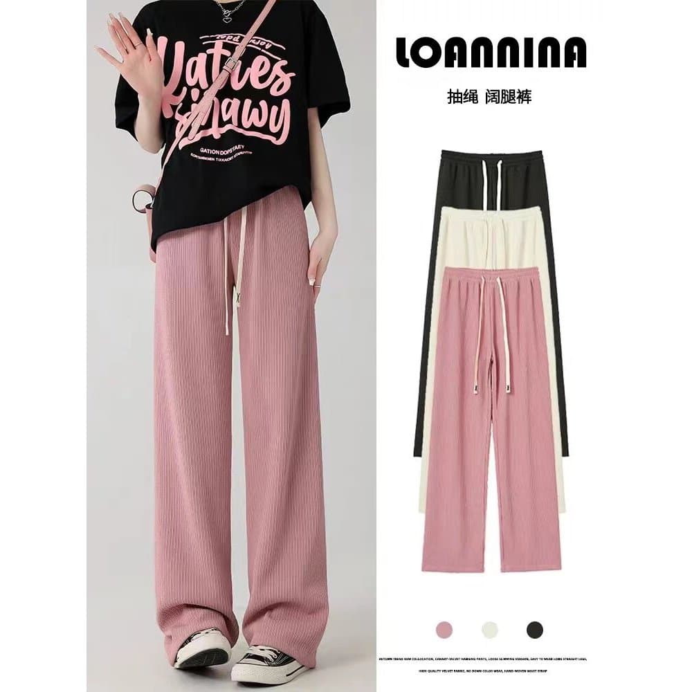 Perna Pick-up desconto feminino rosa estreito calças de perna larga feminino verão cintura alta Drape em linha reta mais