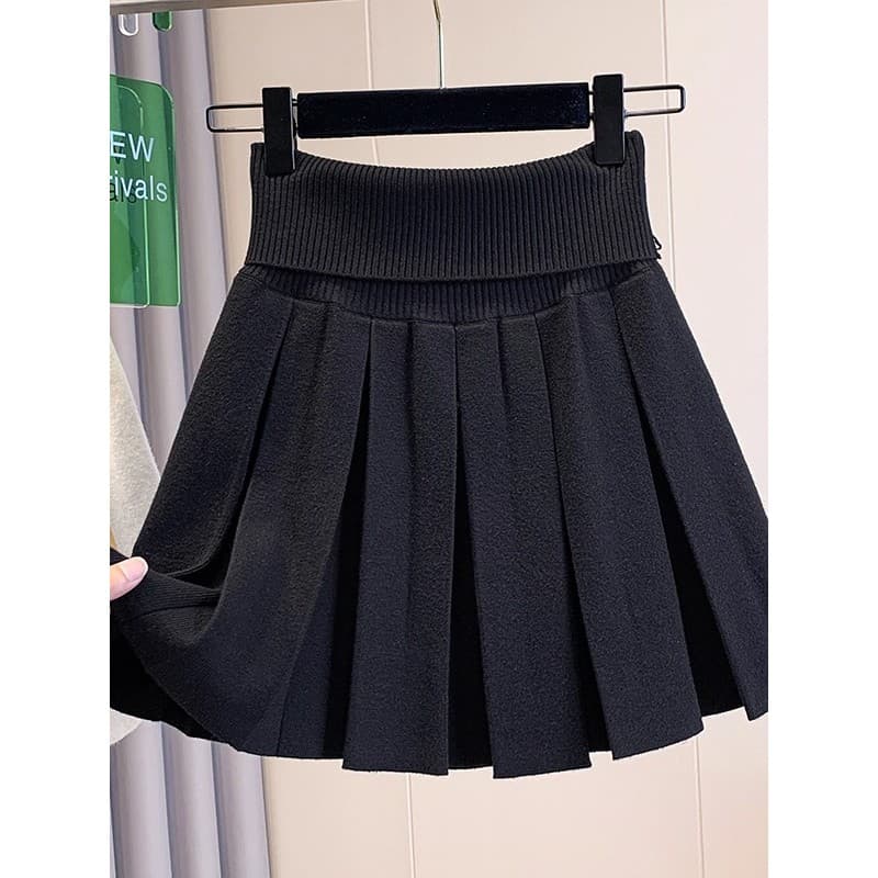 Saia de malha preta francesa feminina outono inverno 2025 novo estilo Plus Size gordura mm cintura alta cobrindo virilha