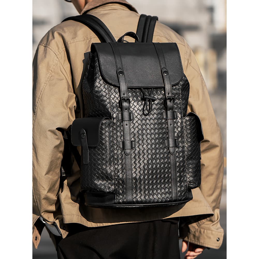Genuíno couro genuíno de negócios arquivo masculino saco de computador moda em relevo tecido mochila masculina grande ca