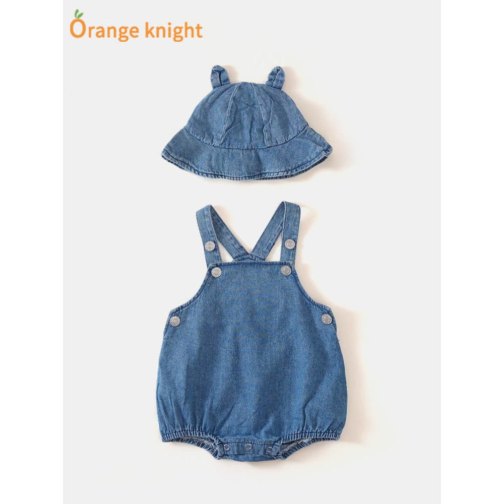 Macacão verão bebê Denim macacão bebê menina chapéu de sol triângulo bebê terno verão macacão
