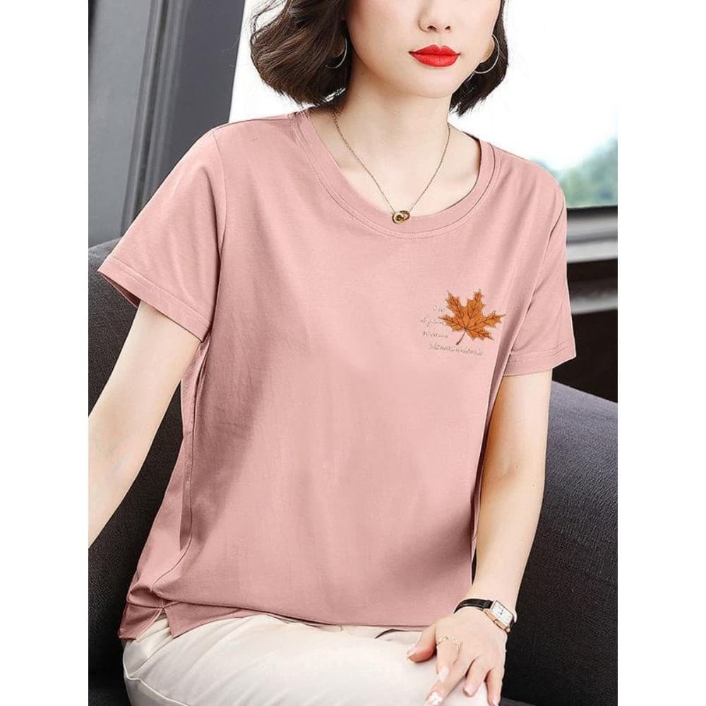 Camiseta feminina de manga curta de algodão de cor sólida verão 2025 novo estilo solto tamanho grande meia manga topo mã