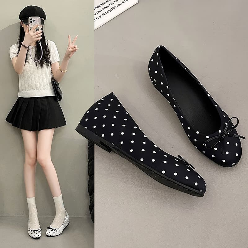 Saia combinando sapatos de bolinhas feminino noite vento suave sapatos primavera High-End All-Match aumento interno desl