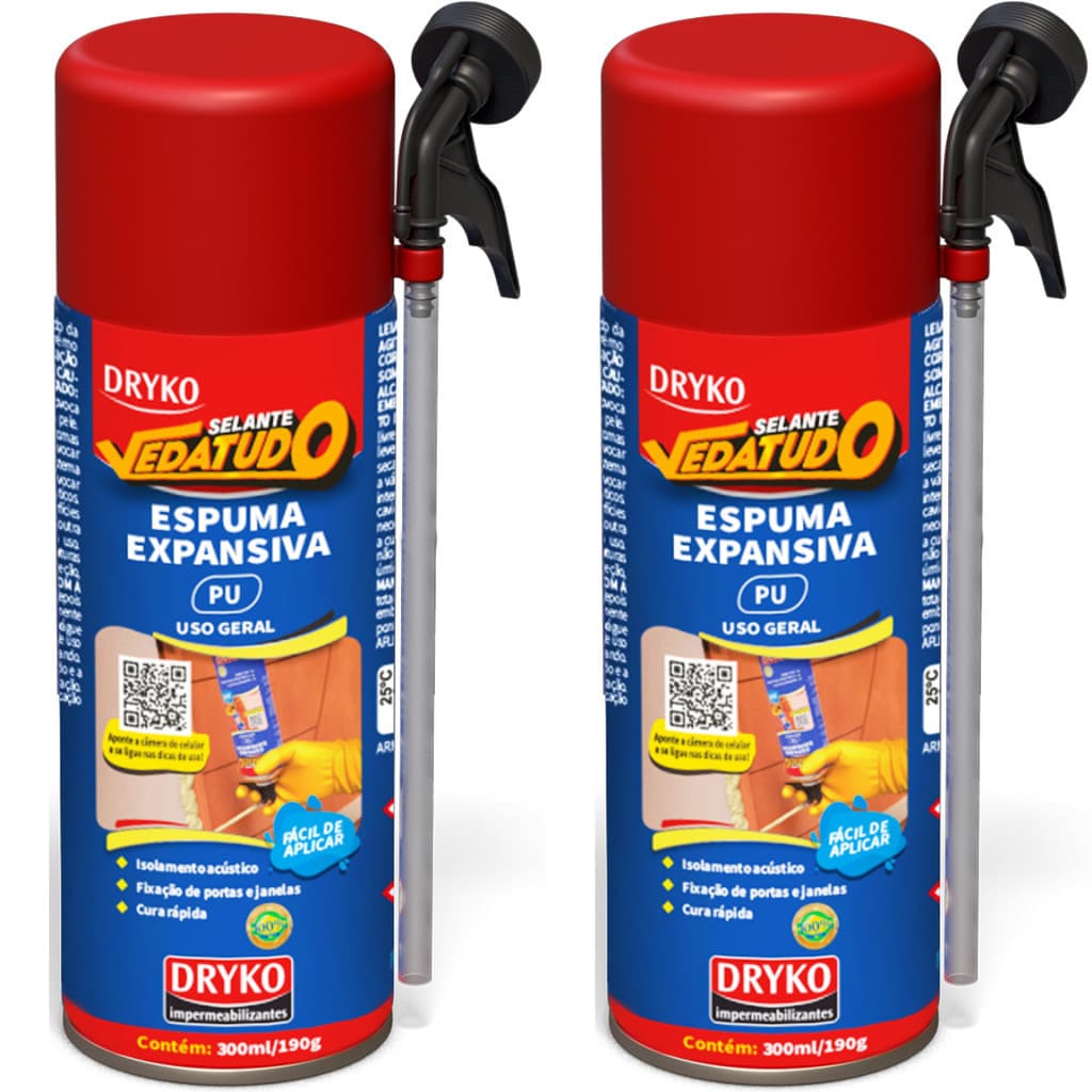 2 Espuma Expansiva Porta Janela Uso Geral Obra Vedatudo Vedação Batente Fixação Isolamento 300ml