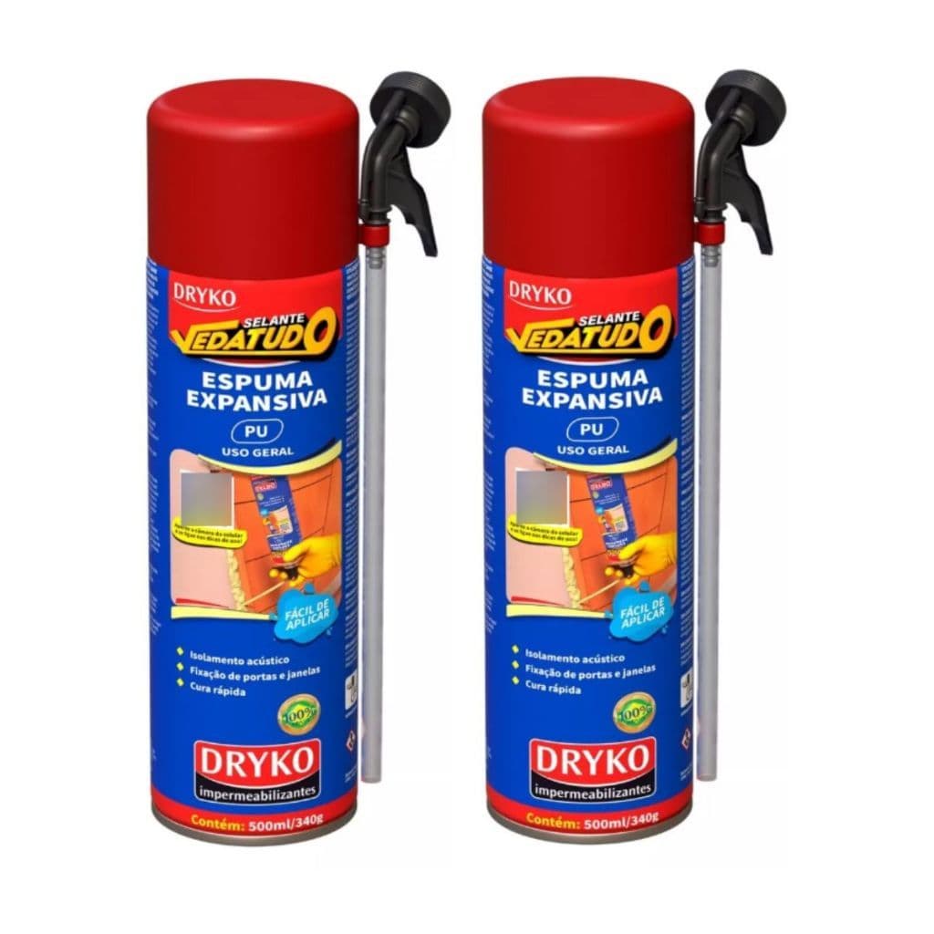 kit 2 Espuma Expansiva 500ml Embalagem Grande Dryko PU Batente Janela Porta