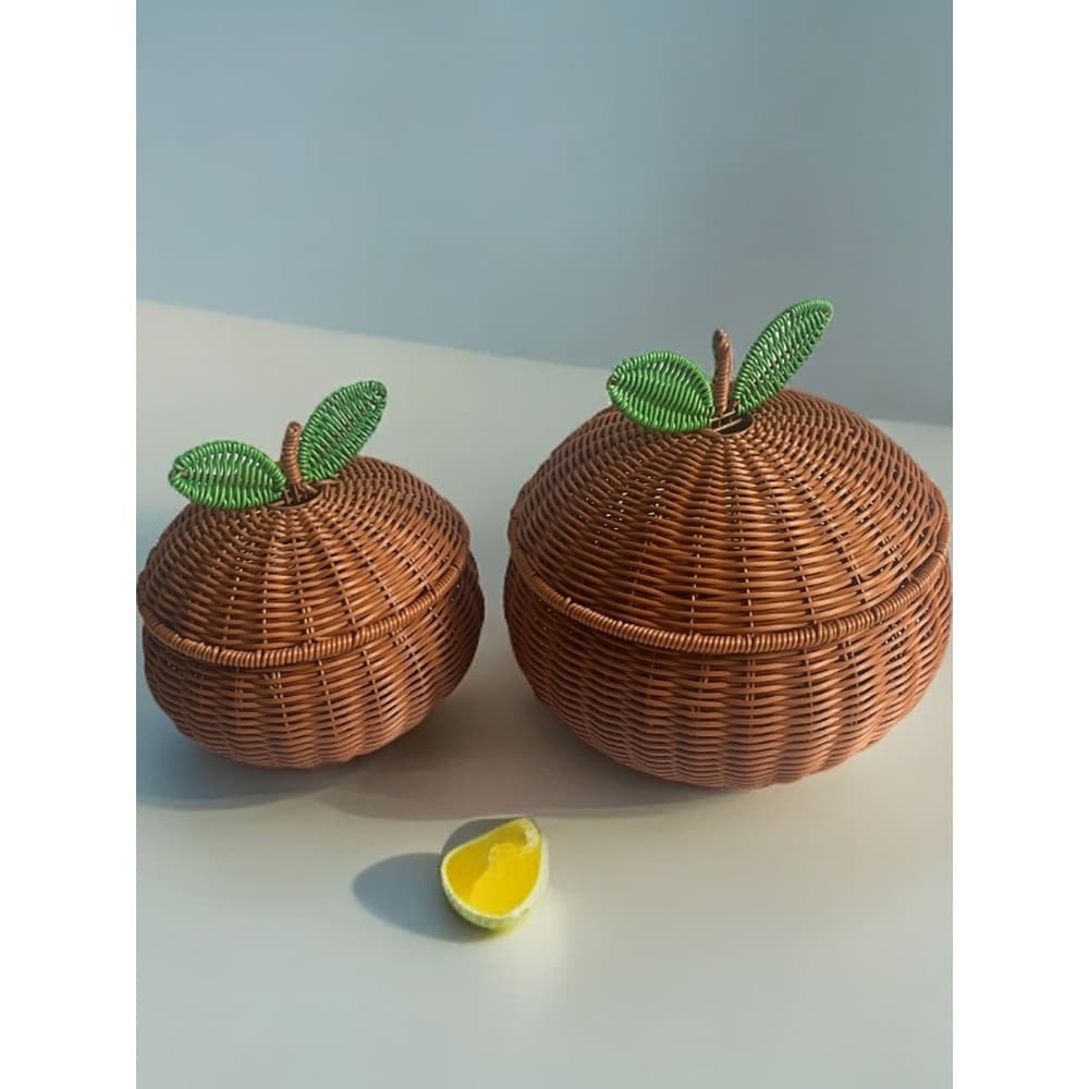 Imitação de rattan tecido laranja imitação rattan forma criativa com tampa cesta frutas secas lanche cesta sala estar pr