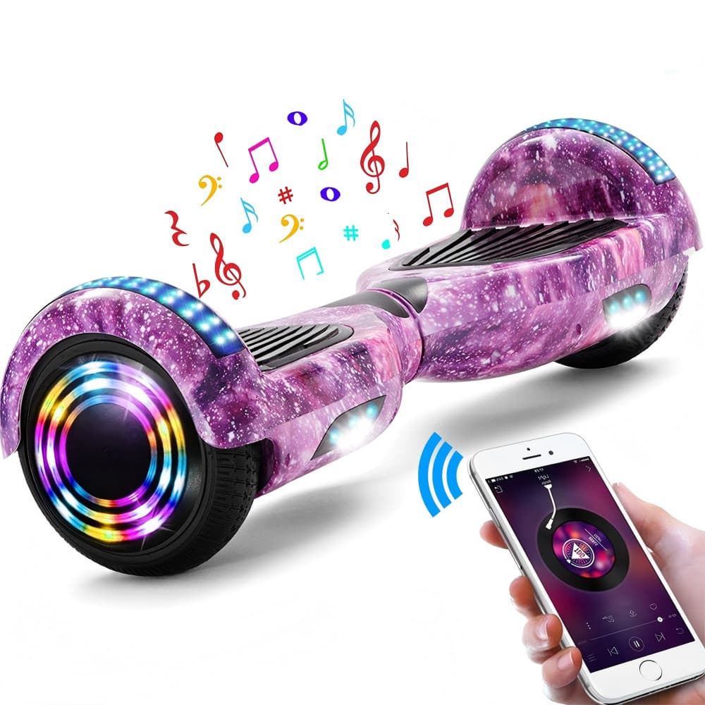 Skate suspenso infantil 6.5 "- Skate elétrico com LED Bluetooth inteligente e bateria poderosa