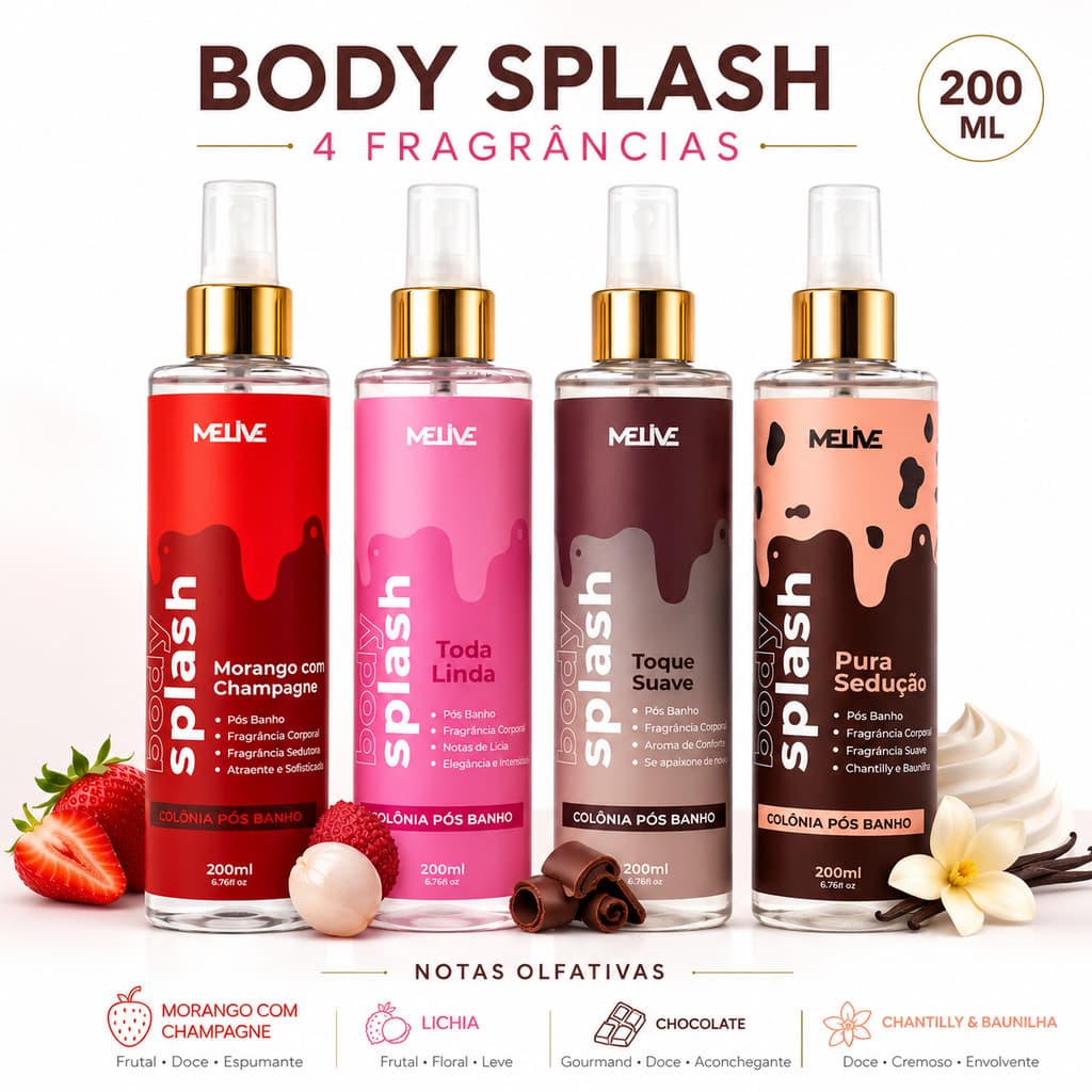 Body Splash Feminino 200ml Perfume Corporal Aroma Refrescante Cheiro Agradável Uso Diário