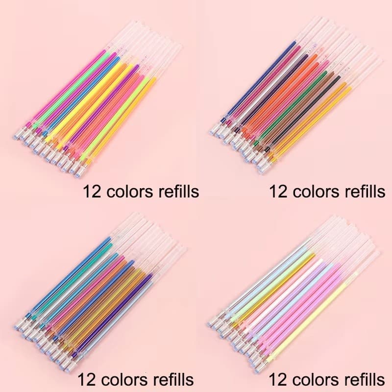 12 Pçs/Set Flash Ballpint Gel Caneta Destaque Recarga Cor Brilhante Pintura Desenho Escritório Escola Papelaria