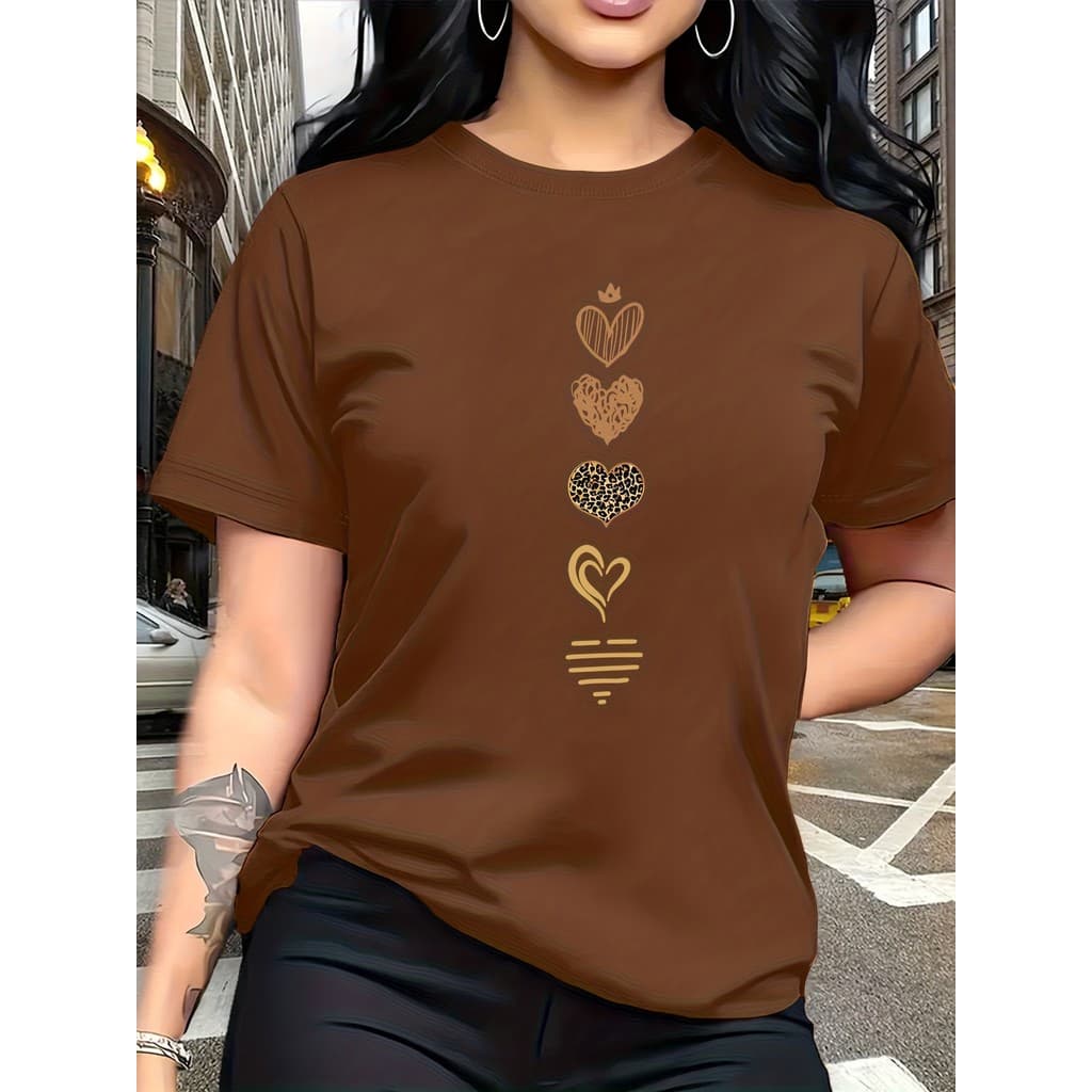 Camiseta de Amor Multicultural Padrão Artístico Estampado, T-Shirt Fashion e Respirável, Viagem em Família, Campus, Ca