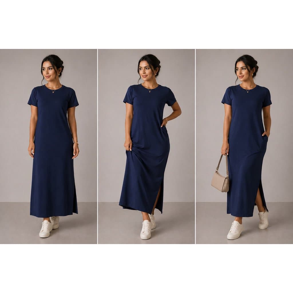 Vestidos Feminino Longo Soltinho Tendência Moda Blogueira Elegante Algodão com bolso e fenda