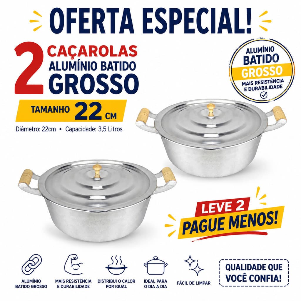 KIT 2 CAÇAROLA 22CM PANELAS DE ALUMINIO BATIDO GRROSSO COZINHA RUSTICA DECORADA