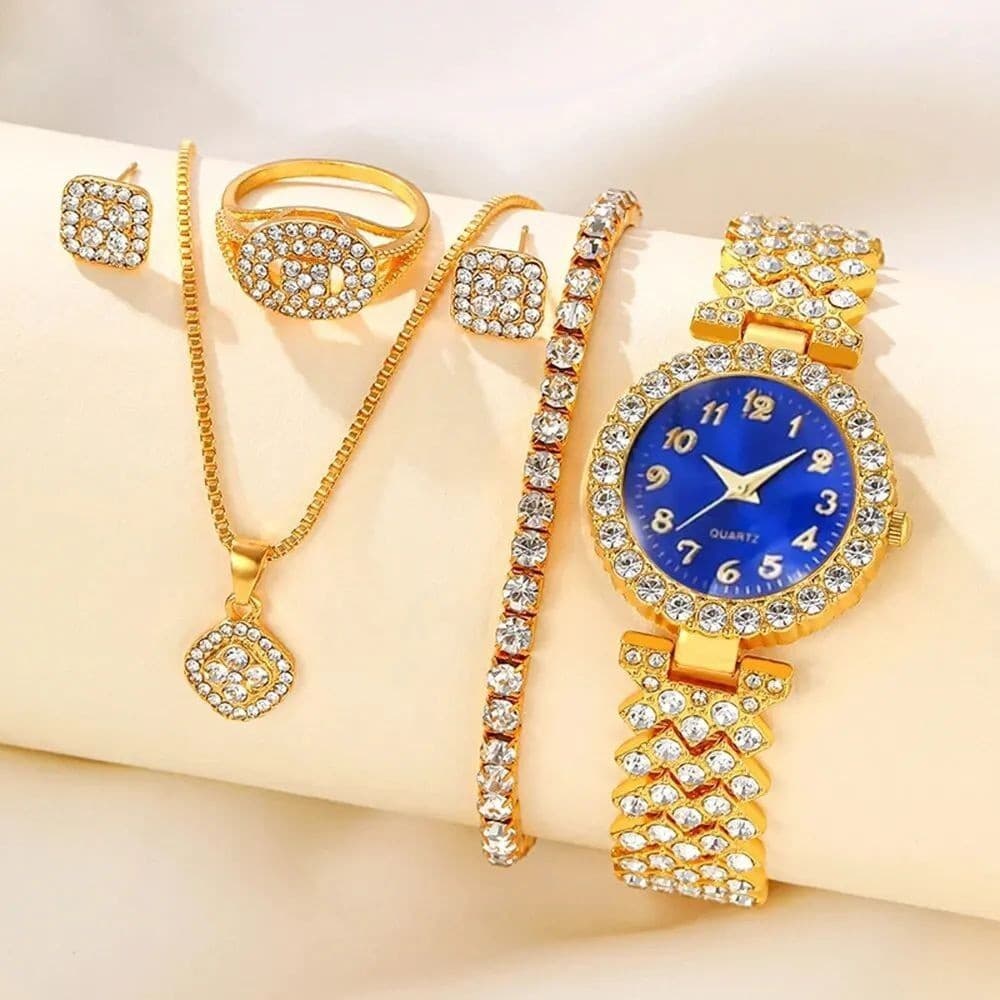 Senhoras relógio de quartzo High-End sentir relógio feminino strass jóias brincos colar anel jóias
