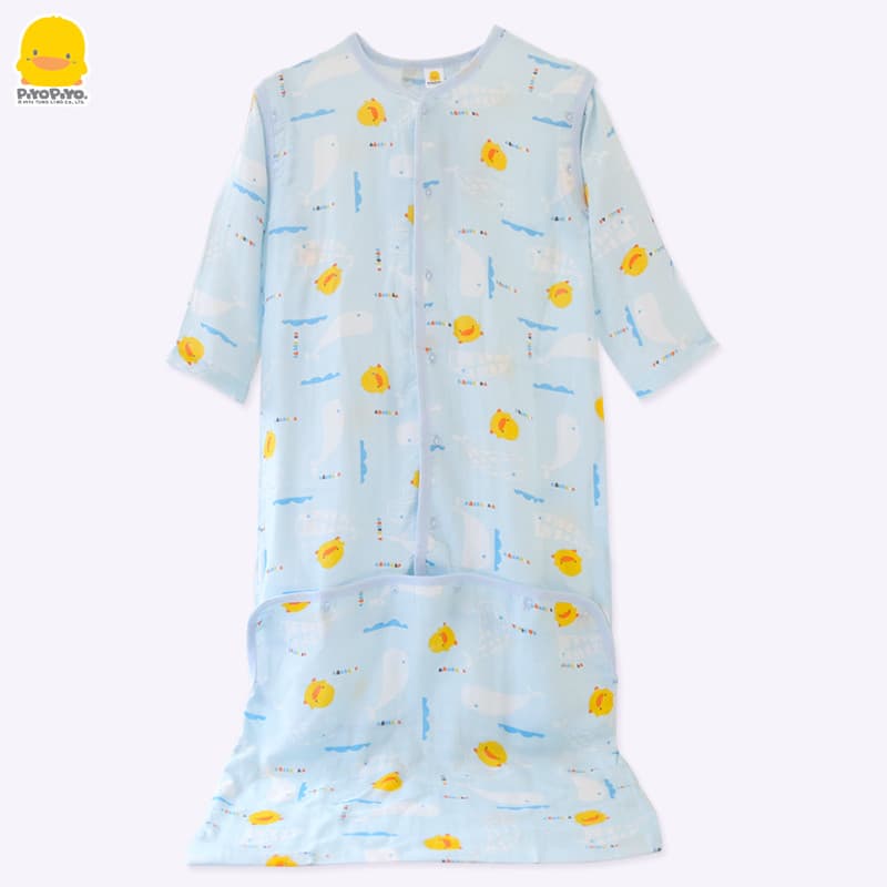 Patinho amarelo bebê manga comprida verão camisola saco de dormir pijamas do bebê bambu algodão gaze estilo fino serviço