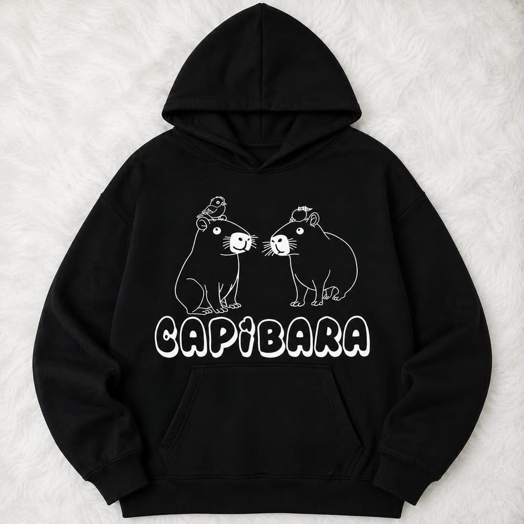 Blusa De Frio Moletom Canguru Capibara Unissex Estampado Kawaii Streetwear Casual Inverno