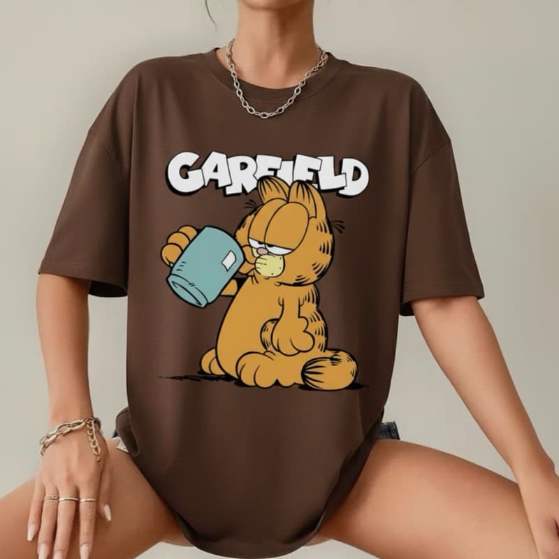 Camiseta Garfield Coffe MOOD Feminina Camisa Unissex 100% Algodão Estampada