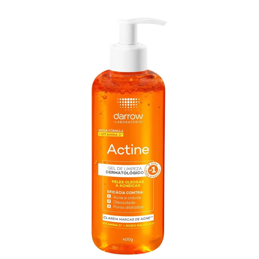 Darrow Actine Gel de Limpeza 400ml Limpeza Facial para Pele Acneica Vitamina C e Acido Salicilico
