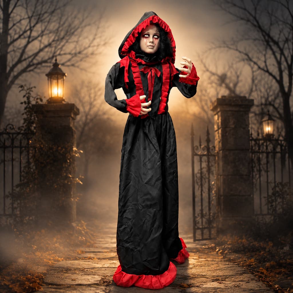 Boneca Menina Assombrada com Som e Movimento Sensor 168cm Decoração Halloween