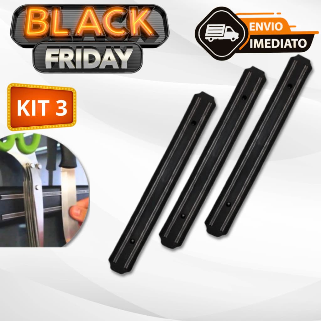 Kit 3 Barra Magnética 33cm De Parede Para Faca E Utensílios Organizador Porta Facas Imã Faqueiro Suporte Cozinha