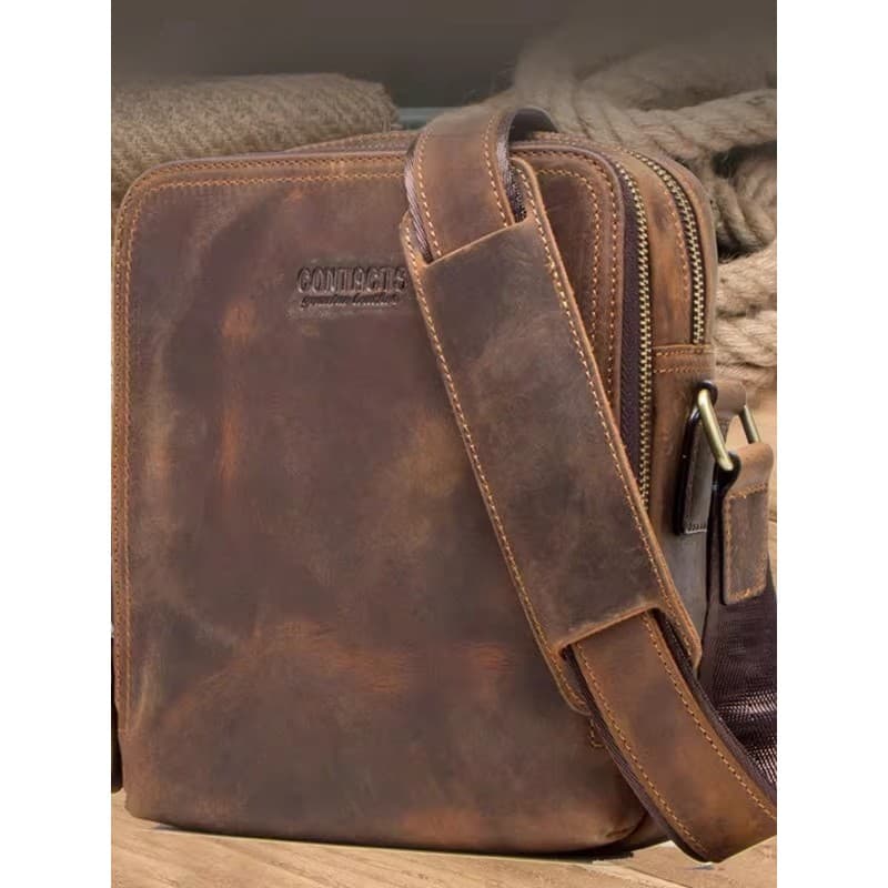 High-End Retro Crazy Horse couro bolsa de ombro masculina couro genuíno Cross-corpo saco de negócios mochila Commuter sa