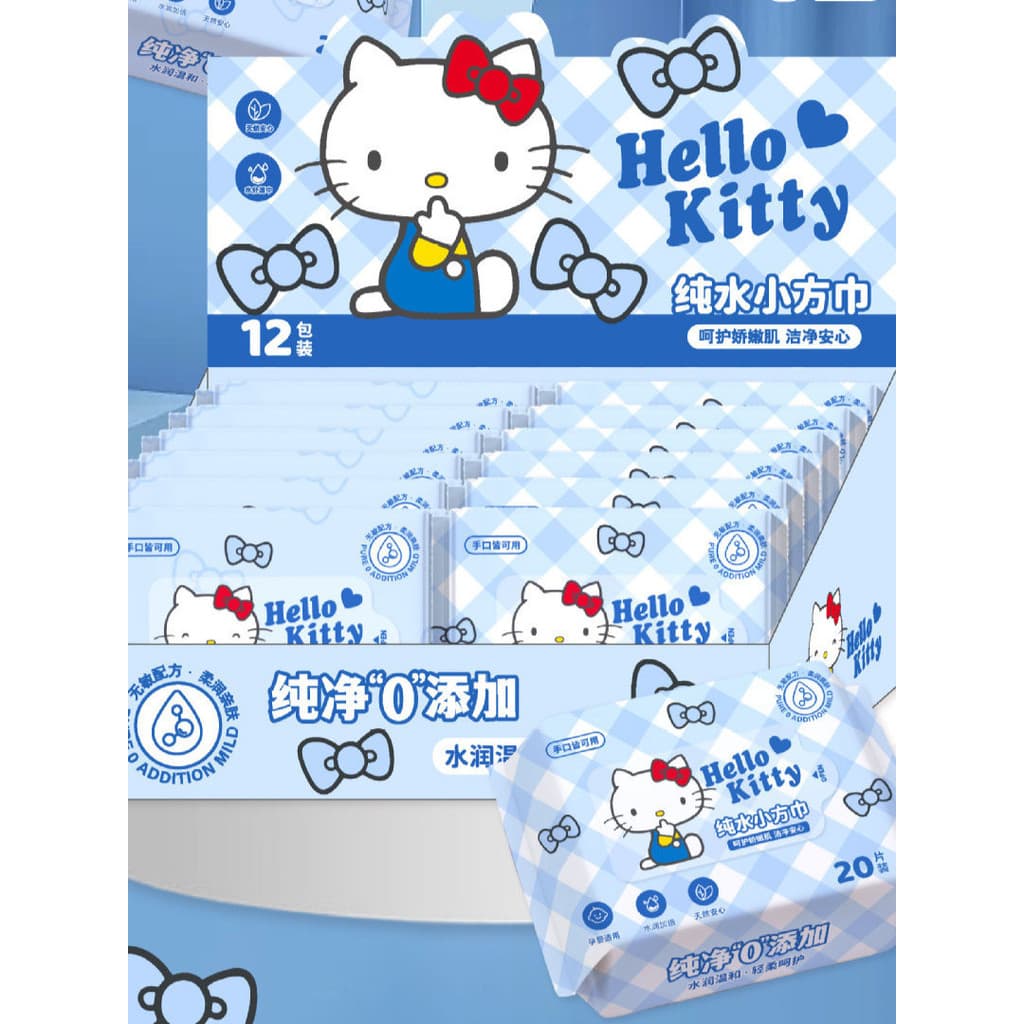 Sanrio Lenços umedecidos Crayon Shin-Chan Lenços umedecidos Azul KT Cat Xadrez Água Pura Toalhetes Quadrados Pequenos Po