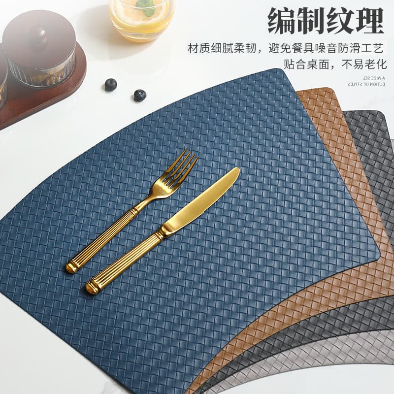 Couro ocidental Placemat tecido padrão mesa redonda em forma de leque PVC impermeável à prova de óleo prato de jantar ta