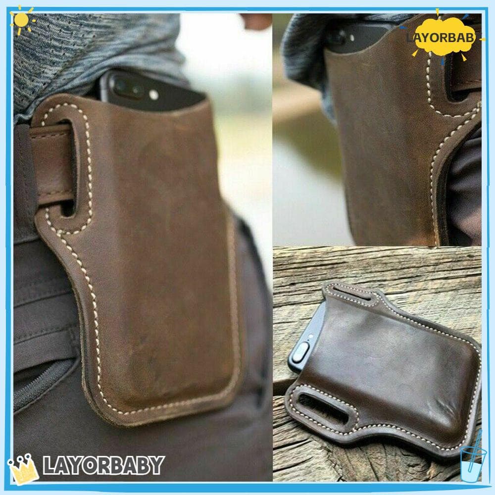 Cinto Masculino Layor Sports, Bolsa de Cintura de Couro Retro para Telefone com Suporte para Anel 3ISY