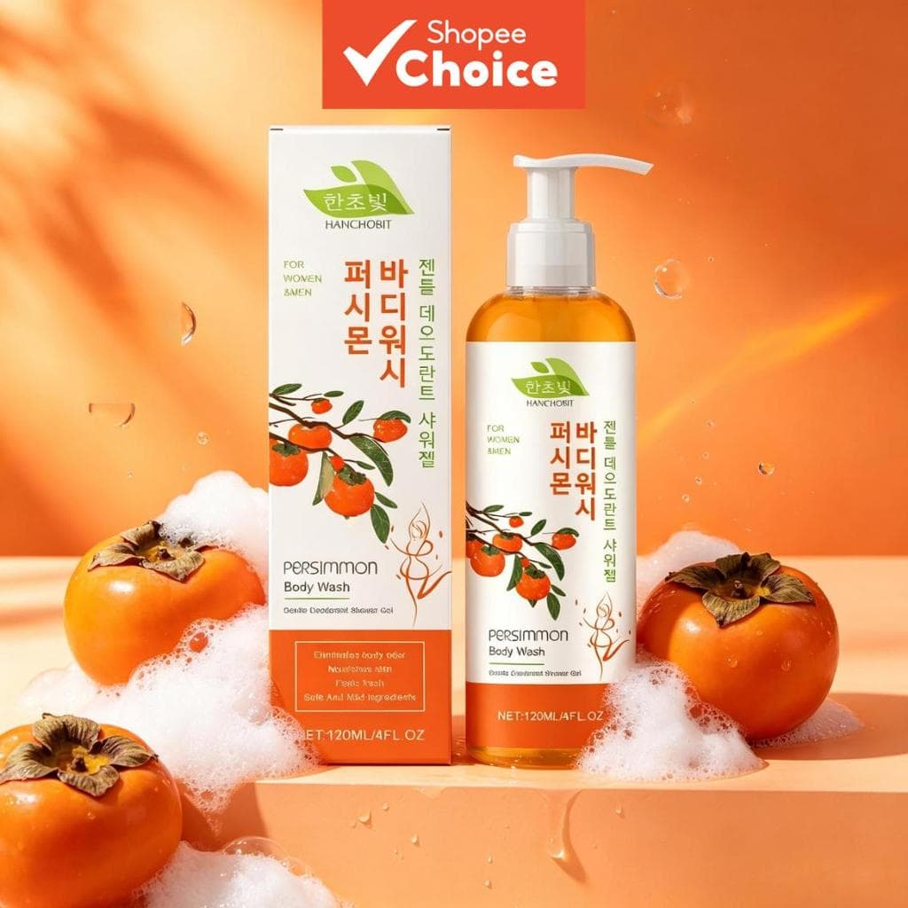 HANCHOBIT Sabonete Líquido Corporal Caqui Suave e Macio, Limpeza Suave, Hidratante, Desodorante, Gel de Banho Diário