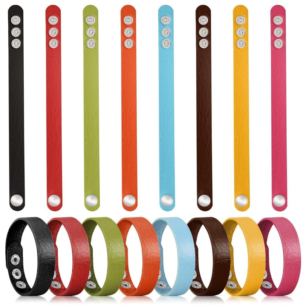 16 Peças de Pulseiras de Couro em Branco, Pulseiras de Couro com Fecho de Pressão para Estampagem e Gravação, Pulseiras