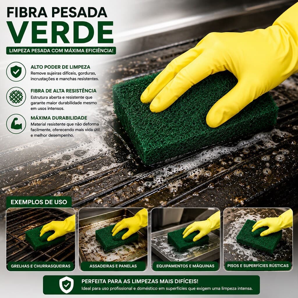 Fibra Limpeza Pesada 39,5 x 14 cm Verde GRANDE LT SuperPro Bettanin - 395x140mm Limpeza Grelhas Limpeza Profissional