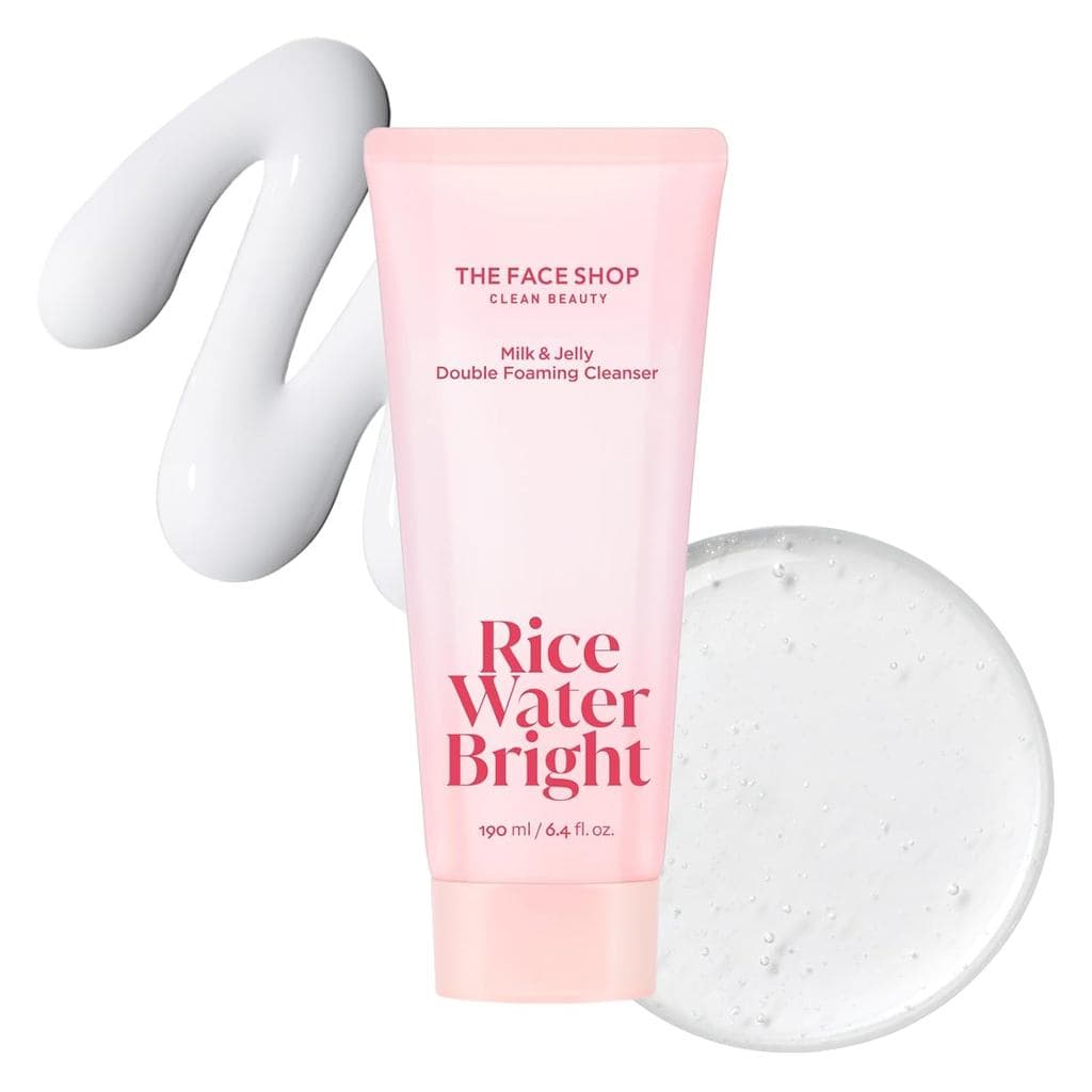 THE FACE SHOP Rice Water Bright Milk & Jelly Double Cleanser, 2 em 1 Removedor de Maquiagem e Sabonete Facial, Hidratant