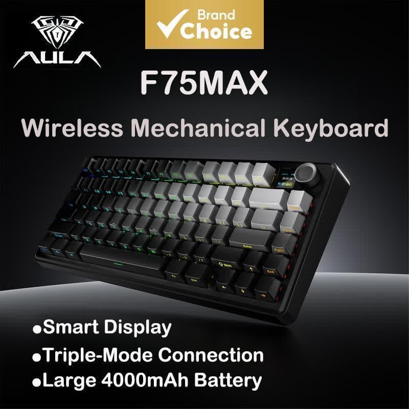 Teclado Mecânico Sem Fio Aula F75MAX - Teclado Gamer Retroiluminado RGB com Troca a Quente, 3 Modos